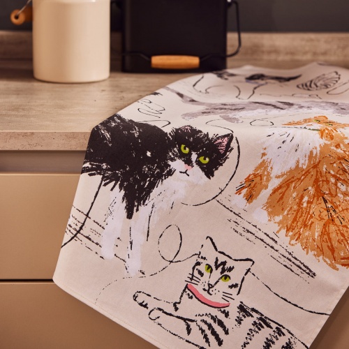 Feline Friends Tea Towel - Cotton One Size in Grey by Ulster Weavers