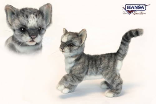Kitten Grey Standing 20cmL Plush Soft Toy by Hansa