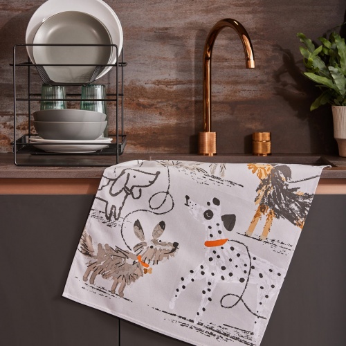 Dog Days Tea Towel - Cotton One Size in Grey by Ulster Weavers
