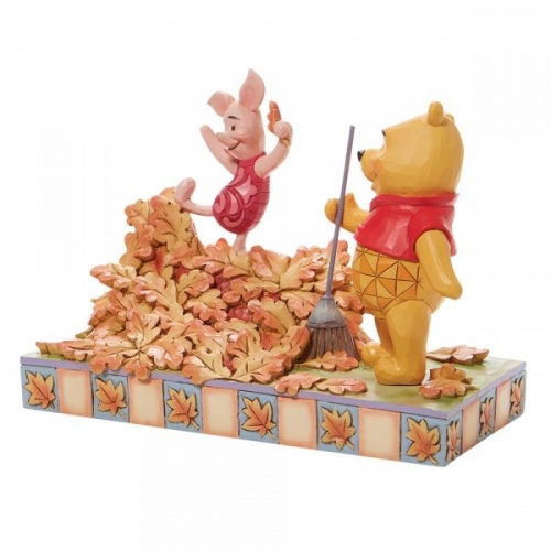 Jumping into Fall - Piglet and Pooh Autum Leaves Figurine