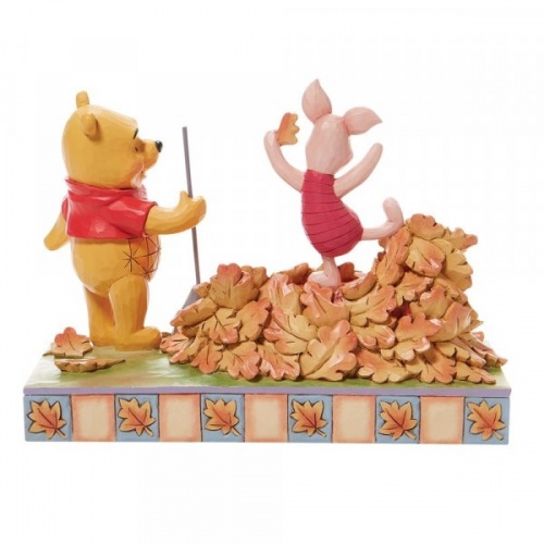 Jumping into Fall - Piglet and Pooh Autum Leaves Figurine