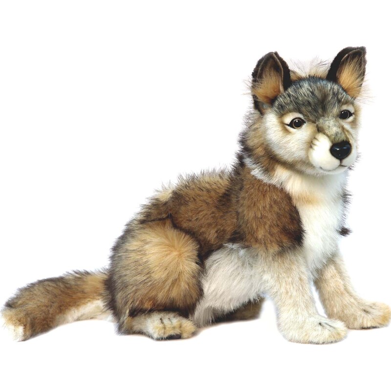 Grey Wolf Cub Sitting 37cmL Plush Soft Toy by Hansa