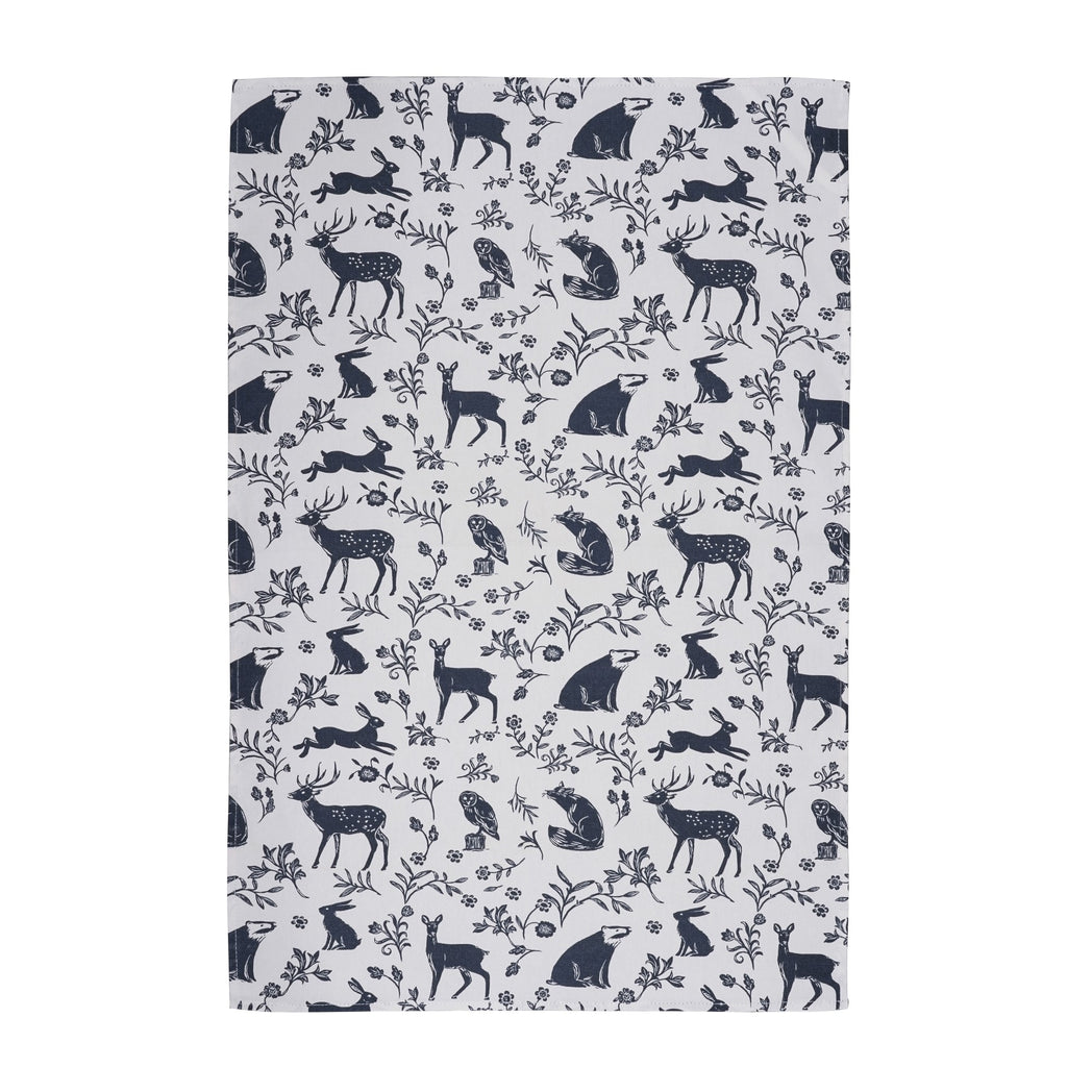 Forest Friends - Navy Tea Towel - Cotton - 2 Pack One Size in Navy by Ulster Weavers
