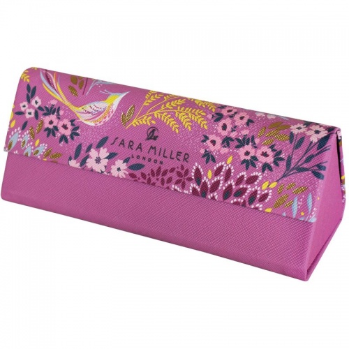 Sara Miller Haveli Garden – Étui à Lunettes Pliable Triangulaire, Motif Oiseaux & Fleurs Or, Velours Doux + Chiffon Nettoyage